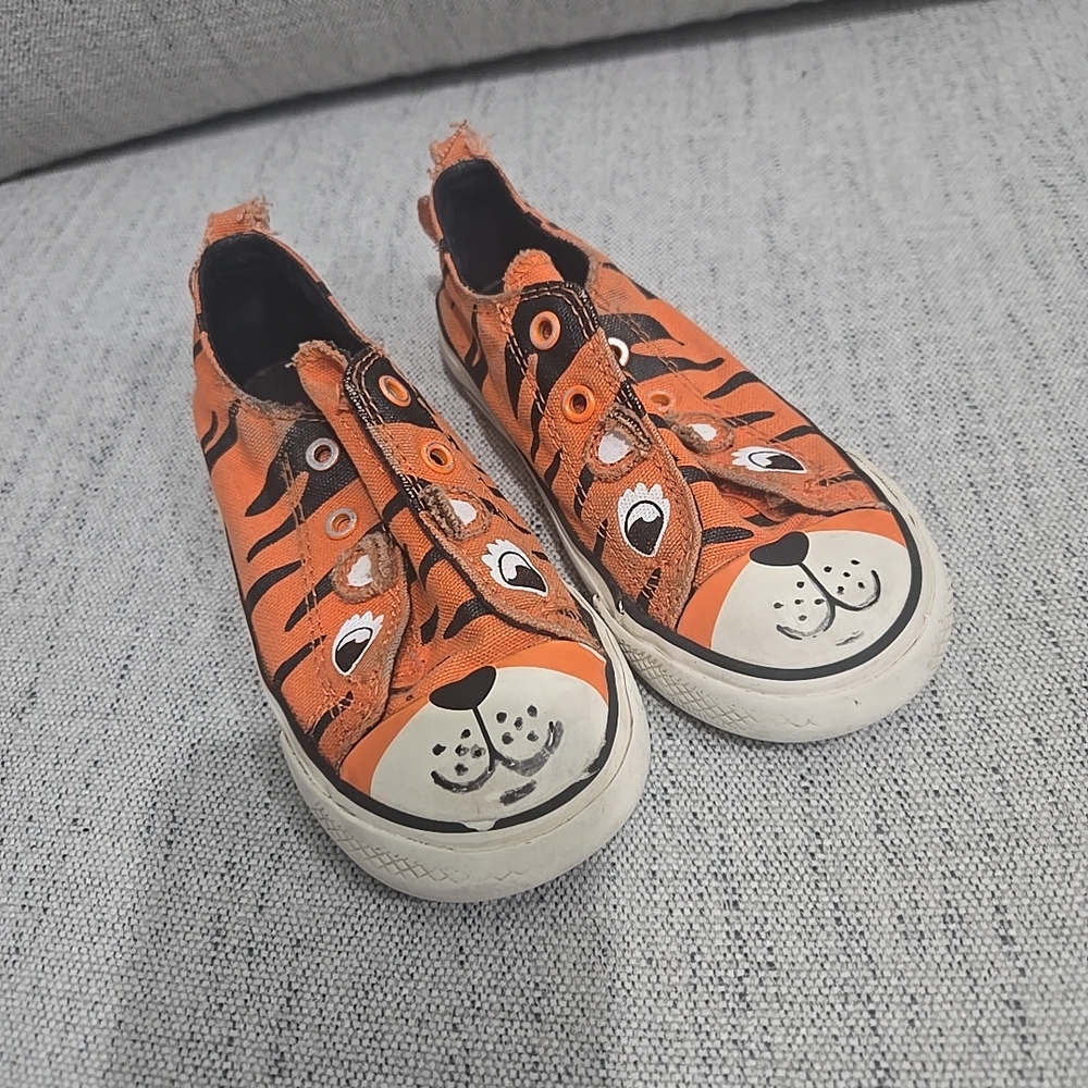 Orange Tiger Print Kids Shoes